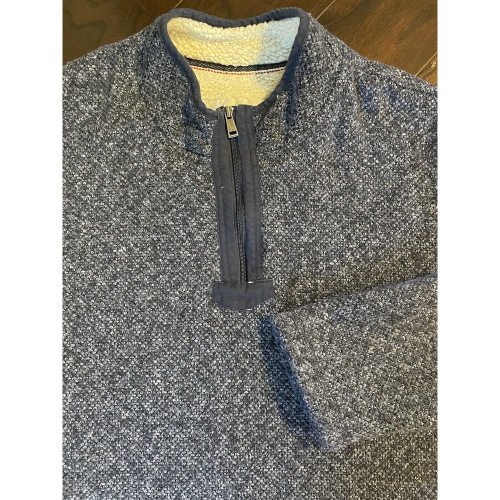 Orvis 1/4 Zip Pullover Mens XXL Blue Marled Faux Shearling Lined Sweater Cozy